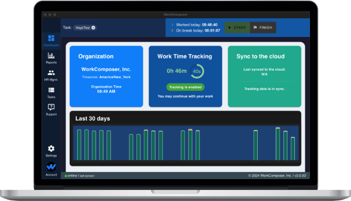WorkComposer time tracking application interface
