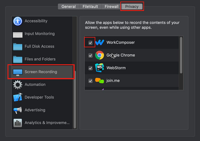 Screen Recording Settings Screenshot