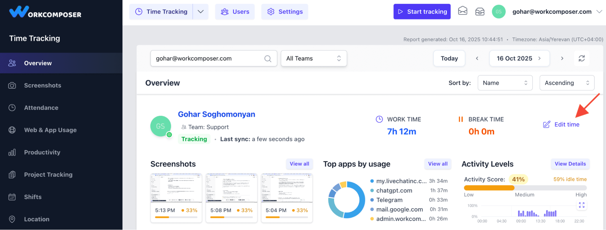 Deleting Work Time and Screenshots