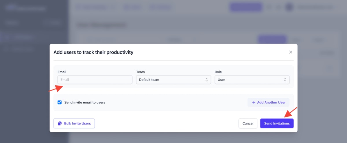 WorkComposer invitation form for adding new users