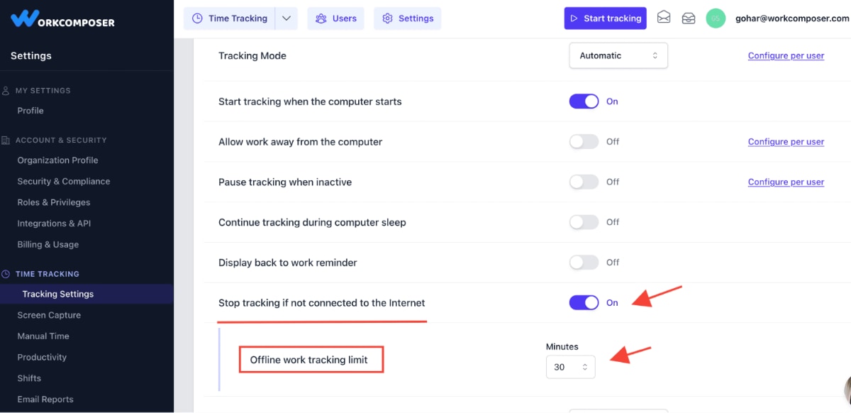 Configure offline tracking time limits and thresholds