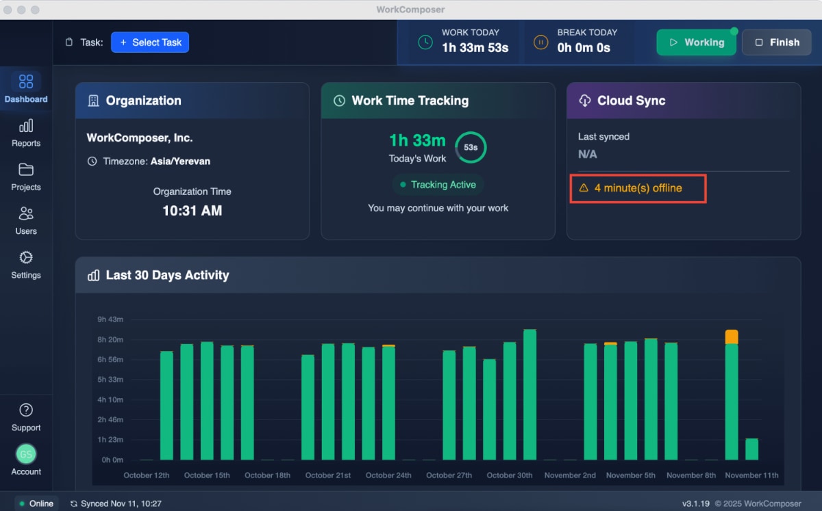 Offline Time Tracking