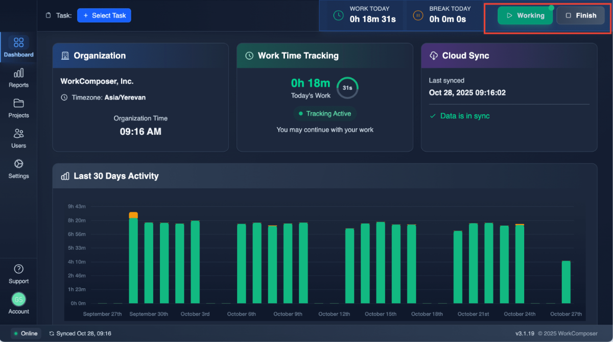 WorkComposer Automatic Mode Interface